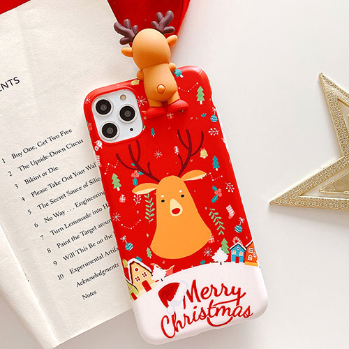 Silicone Candy Rubber Gel Christmas Pattern Soft Case Cover C03 for Apple iPhone 11 Pro Max Red