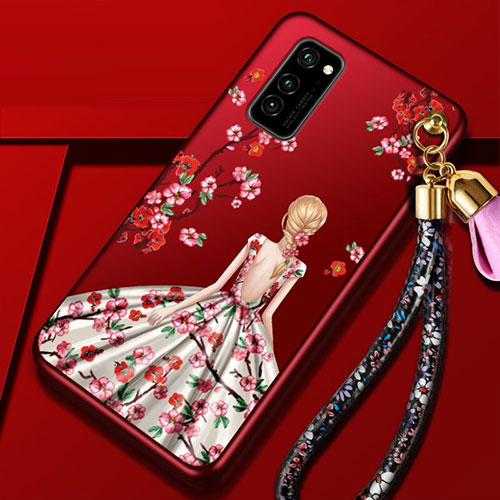 Silicone Candy Rubber Gel Dress Party Girl Soft Case Cover for Huawei Honor V30 5G Red