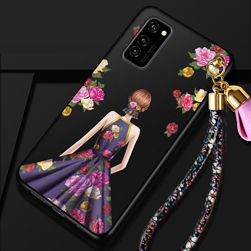 Silicone Candy Rubber Gel Dress Party Girl Soft Case Cover for Huawei Honor V30 Pro 5G Purple and Blue