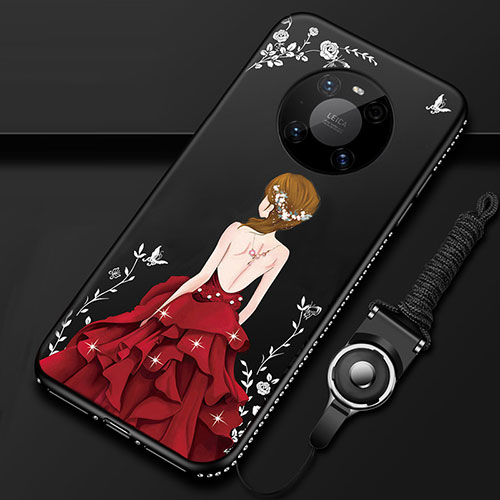 Silicone Candy Rubber Gel Dress Party Girl Soft Case Cover for Huawei Mate 40 Pro Red and Black