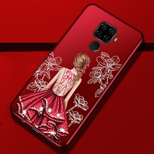 Silicone Candy Rubber Gel Dress Party Girl Soft Case Cover for Huawei Nova 5i Pro Red