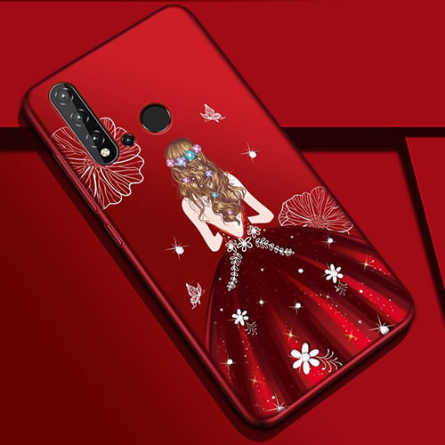 Silicone Candy Rubber Gel Dress Party Girl Soft Case Cover for Huawei Nova 5i Red Wine