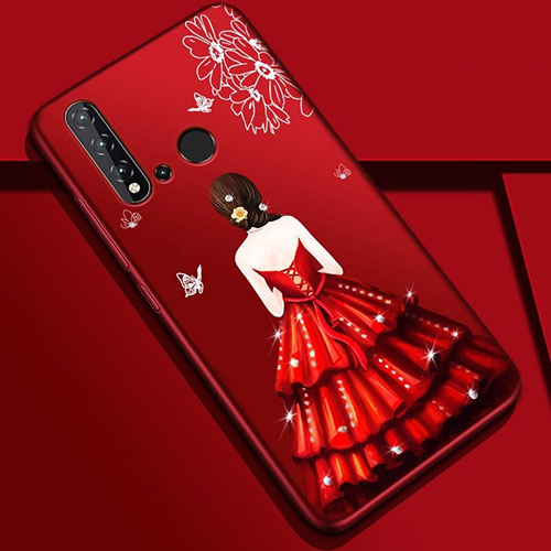 Silicone Candy Rubber Gel Dress Party Girl Soft Case Cover for Huawei P20 Lite (2019) Red