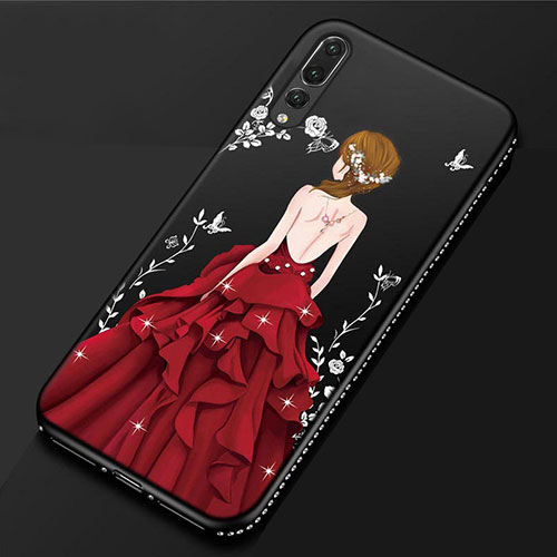 Silicone Candy Rubber Gel Dress Party Girl Soft Case Cover for Huawei P20 Pro Red and Black