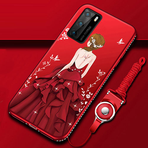 Silicone Candy Rubber Gel Dress Party Girl Soft Case Cover for Huawei P40 Red