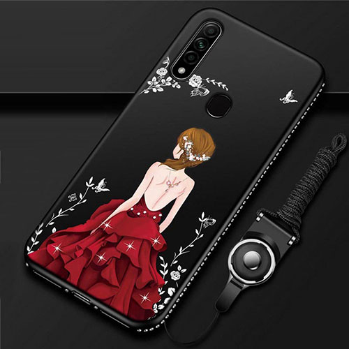 Silicone Candy Rubber Gel Dress Party Girl Soft Case Cover for Oppo A31 Red and Black