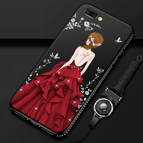 Silicone Candy Rubber Gel Dress Party Girl Soft Case Cover for Oppo A5 Red and Black