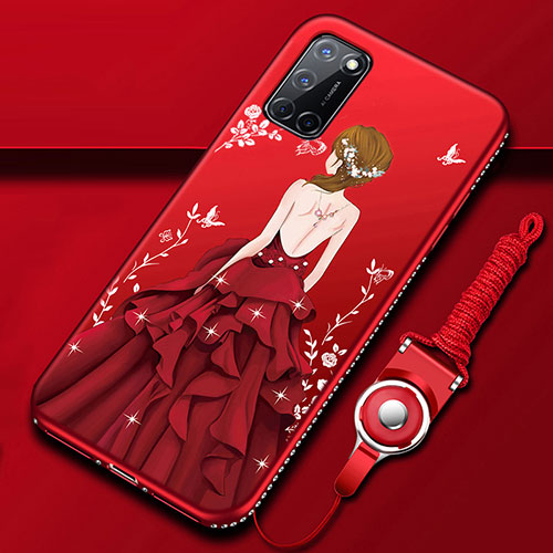 Silicone Candy Rubber Gel Dress Party Girl Soft Case Cover for Oppo A52 Red