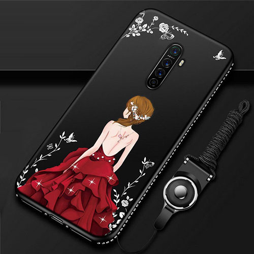 Silicone Candy Rubber Gel Dress Party Girl Soft Case Cover for Oppo Reno Ace Red and Black