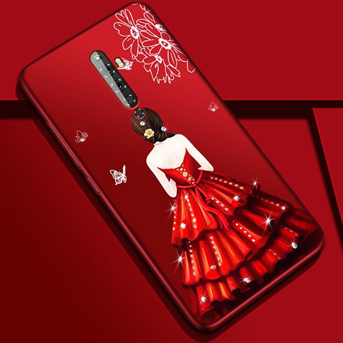 Silicone Candy Rubber Gel Dress Party Girl Soft Case Cover for Oppo Reno2 Z Red