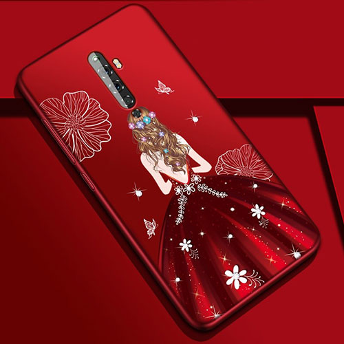 Silicone Candy Rubber Gel Dress Party Girl Soft Case Cover for Oppo Reno2 Z Red Wine