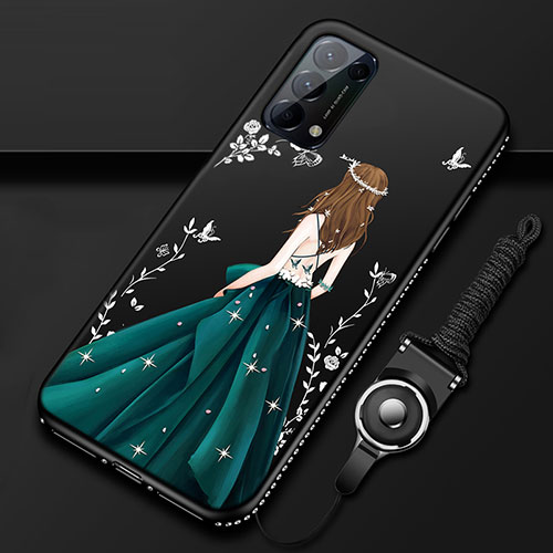 Silicone Candy Rubber Gel Dress Party Girl Soft Case Cover for Oppo Reno5 Pro 5G Black