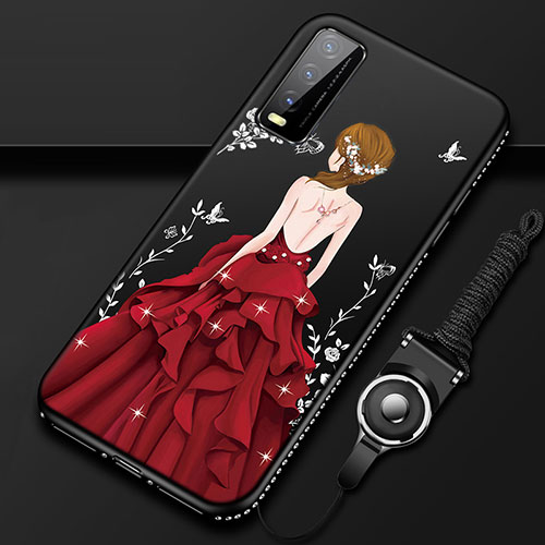 Silicone Candy Rubber Gel Dress Party Girl Soft Case Cover for Vivo Y20s Red and Black