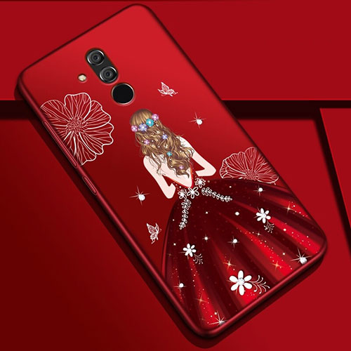 Silicone Candy Rubber Gel Dress Party Girl Soft Case Cover H03 for Huawei Mate 20 Lite Red Wine