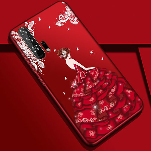 Silicone Candy Rubber Gel Dress Party Girl Soft Case Cover K01 for Huawei Honor 20 Pro Red