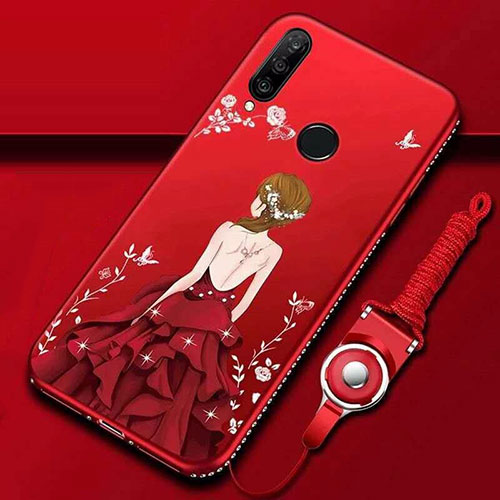 Silicone Candy Rubber Gel Dress Party Girl Soft Case Cover K01 for Huawei Nova 4e Red