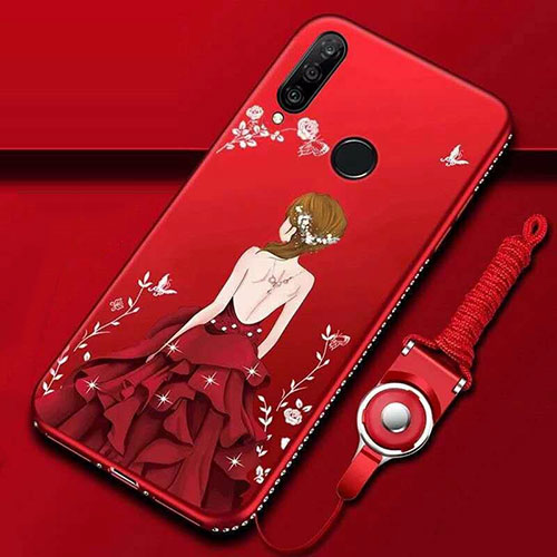 Silicone Candy Rubber Gel Dress Party Girl Soft Case Cover K01 for Huawei P30 Lite New Edition Red