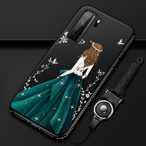 Silicone Candy Rubber Gel Dress Party Girl Soft Case Cover K01 for Huawei P40 Lite 5G Green