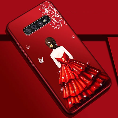 Silicone Candy Rubber Gel Dress Party Girl Soft Case Cover K01 for Samsung Galaxy S10 5G Red