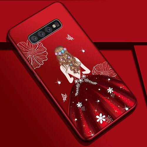 Silicone Candy Rubber Gel Dress Party Girl Soft Case Cover K01 for Samsung Galaxy S10 Plus Red Wine