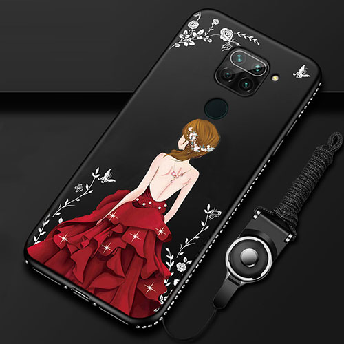 Silicone Candy Rubber Gel Dress Party Girl Soft Case Cover K01 for Xiaomi Redmi Note 9 Red and Black