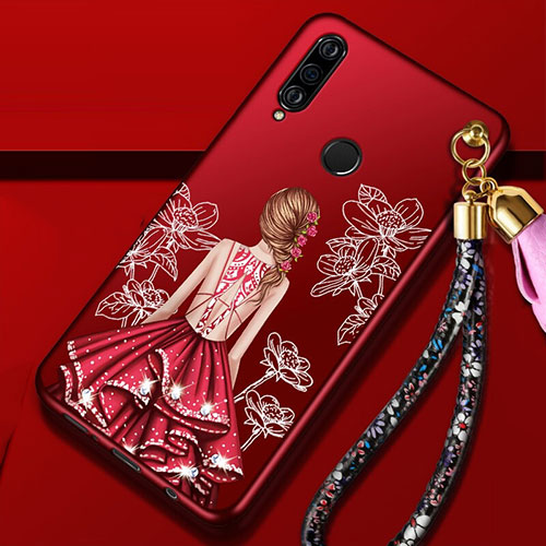 Silicone Candy Rubber Gel Dress Party Girl Soft Case Cover K02 for Huawei P30 Lite XL Red