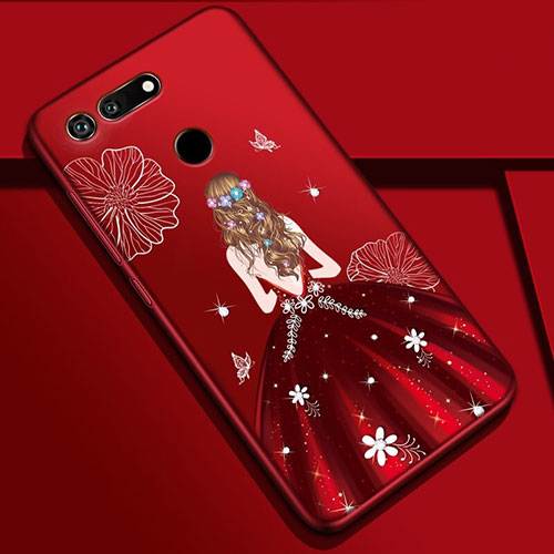 Silicone Candy Rubber Gel Dress Party Girl Soft Case Cover K03 for Huawei Honor V20 Red Wine