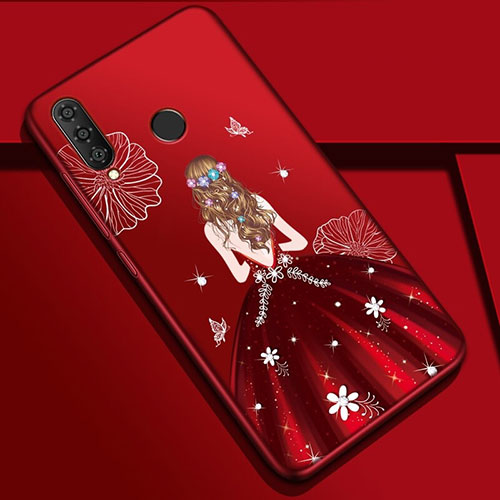 Silicone Candy Rubber Gel Dress Party Girl Soft Case Cover K03 for Huawei Nova 4e Red