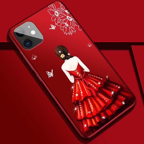 Silicone Candy Rubber Gel Dress Party Girl Soft Case Cover M02 for Apple iPhone 11 Red