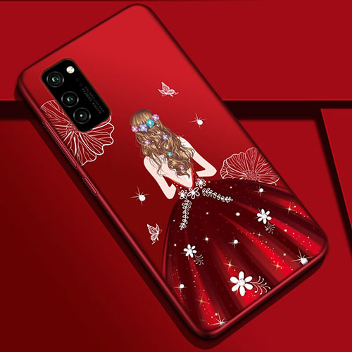 Silicone Candy Rubber Gel Dress Party Girl Soft Case Cover S01 for Huawei Honor V30 5G Red Wine