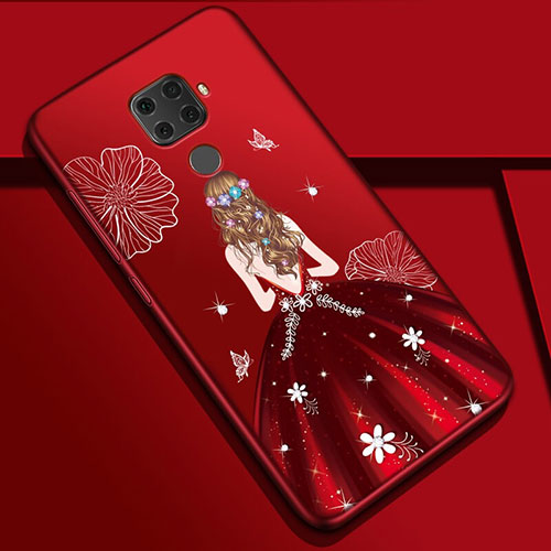 Silicone Candy Rubber Gel Dress Party Girl Soft Case Cover S01 for Huawei Mate 30 Lite Red Wine