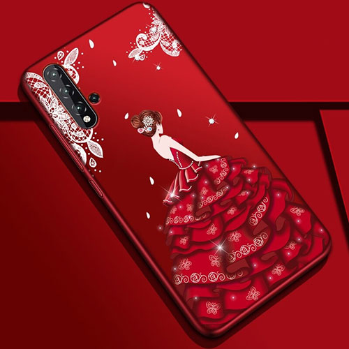 Silicone Candy Rubber Gel Dress Party Girl Soft Case Cover S01 for Huawei Nova 5 Colorful