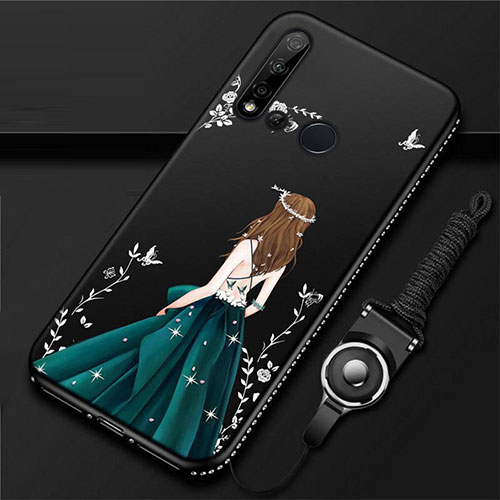 Silicone Candy Rubber Gel Dress Party Girl Soft Case Cover S01 for Huawei Nova 5i Green