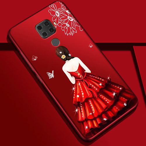 Silicone Candy Rubber Gel Dress Party Girl Soft Case Cover S01 for Huawei Nova 5i Pro Red