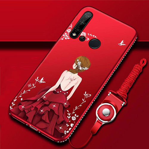Silicone Candy Rubber Gel Dress Party Girl Soft Case Cover S01 for Huawei Nova 5i Red