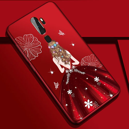 Silicone Candy Rubber Gel Dress Party Girl Soft Case Cover S01 for Oppo A11 Red Wine