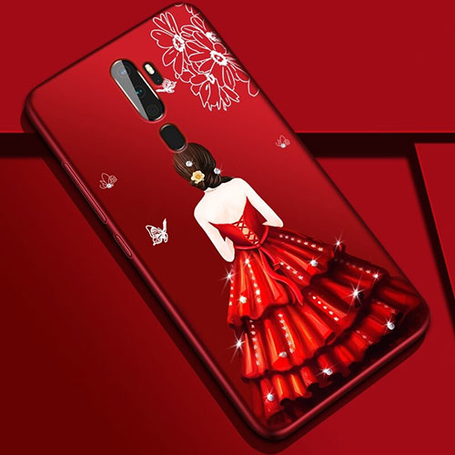 Silicone Candy Rubber Gel Dress Party Girl Soft Case Cover S01 for Oppo A5 (2020) Red