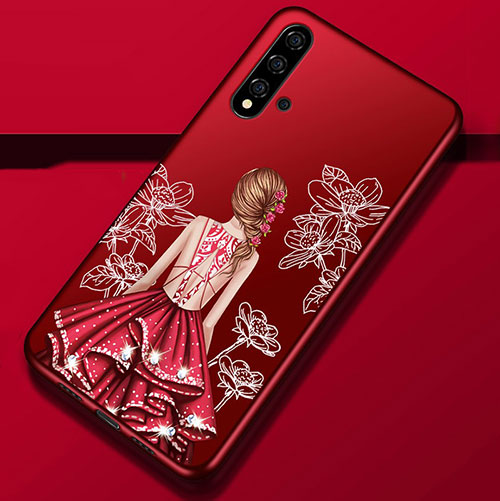 Silicone Candy Rubber Gel Dress Party Girl Soft Case Cover S02 for Huawei Nova 5 Pro Red