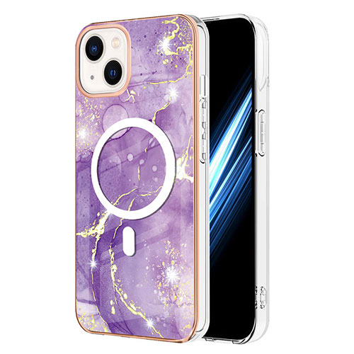 Silicone Candy Rubber Gel Fashionable Pattern Soft Case Cover Mag-Safe Magnetic for Apple iPhone 15 Plus Purple