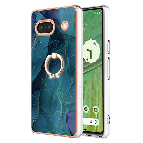 Silicone Candy Rubber Gel Fashionable Pattern Soft Case Cover with Finger Ring Stand Y01B for Google Pixel 7a 5G Green