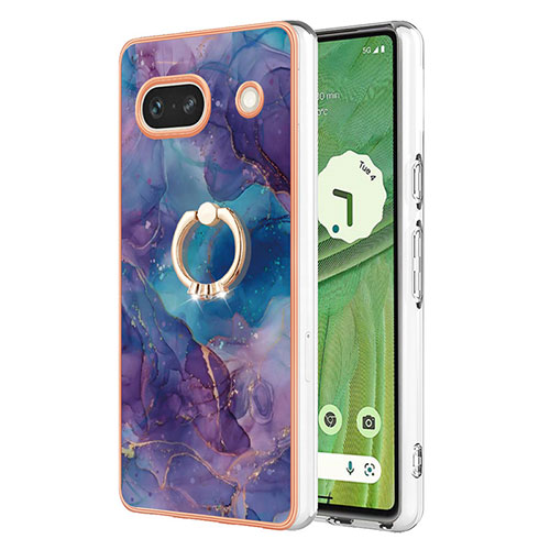 Silicone Candy Rubber Gel Fashionable Pattern Soft Case Cover with Finger Ring Stand Y01B for Google Pixel 7a 5G Purple