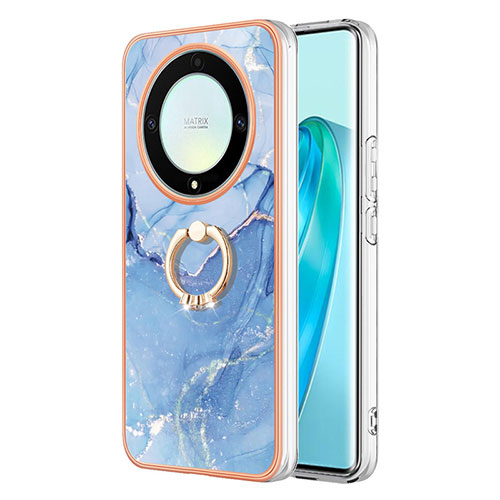 Silicone Candy Rubber Gel Fashionable Pattern Soft Case Cover with Finger Ring Stand Y01B for Huawei Honor X9a 5G Blue