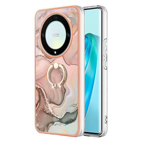 Silicone Candy Rubber Gel Fashionable Pattern Soft Case Cover with Finger Ring Stand Y01B for Huawei Honor X9a 5G Pink
