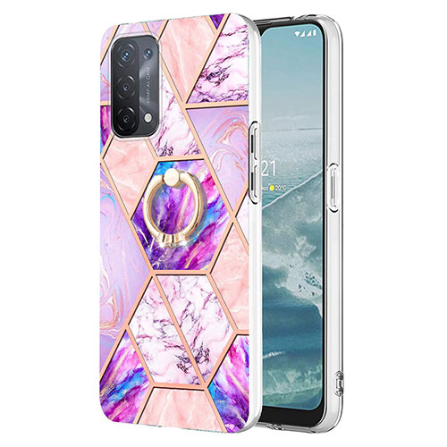 Silicone Candy Rubber Gel Fashionable Pattern Soft Case Cover with Finger Ring Stand Y01B for Oppo A74 5G Clove Purple