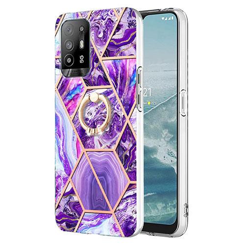 Silicone Candy Rubber Gel Fashionable Pattern Soft Case Cover with Finger Ring Stand Y01B for Oppo A94 5G Purple