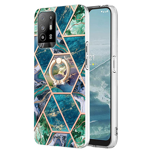 Silicone Candy Rubber Gel Fashionable Pattern Soft Case Cover with Finger Ring Stand Y01B for Oppo F19 Pro+ Plus 5G Midnight Green