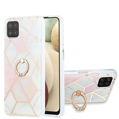 Silicone Candy Rubber Gel Fashionable Pattern Soft Case Cover with Finger Ring Stand Y01B for Samsung Galaxy A12 Pink