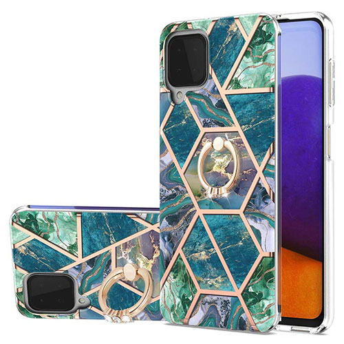 Silicone Candy Rubber Gel Fashionable Pattern Soft Case Cover with Finger Ring Stand Y01B for Samsung Galaxy A22 4G Midnight Green