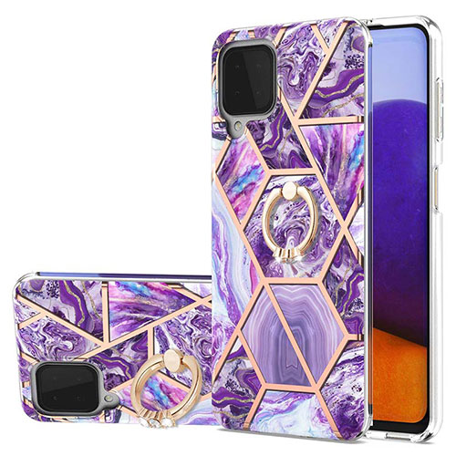 Silicone Candy Rubber Gel Fashionable Pattern Soft Case Cover with Finger Ring Stand Y01B for Samsung Galaxy A22 4G Purple