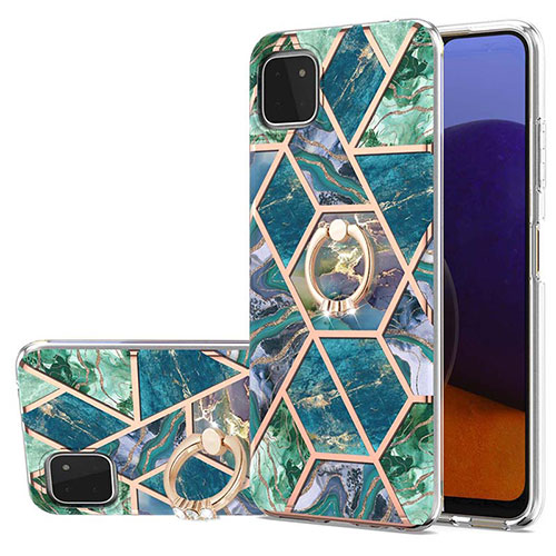 Silicone Candy Rubber Gel Fashionable Pattern Soft Case Cover with Finger Ring Stand Y01B for Samsung Galaxy A22 5G Midnight Green